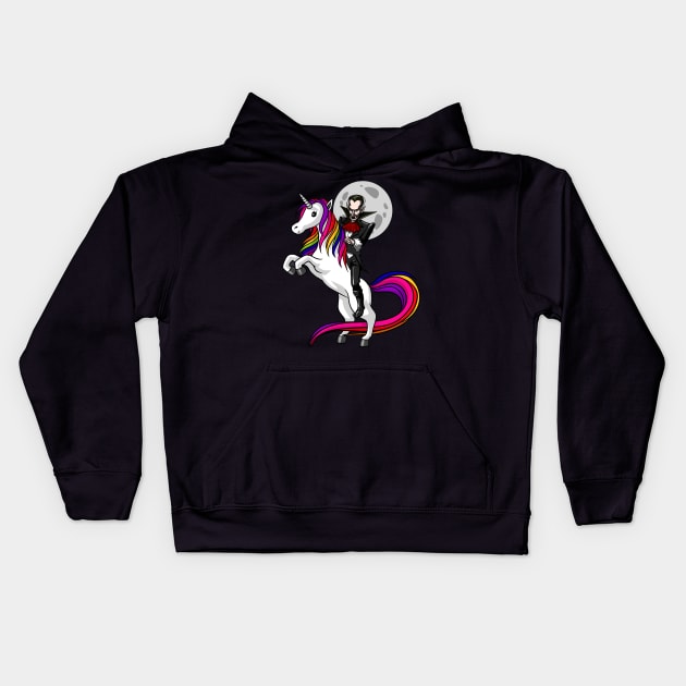 Vampire Riding Unicorn Kids Hoodie by underheaven